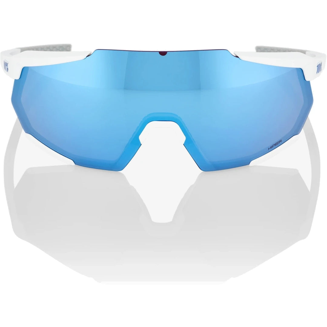 100% RACETRAP 3.0 - Bianco Opaco - Lente Specchiata Multistrato Blu Iper