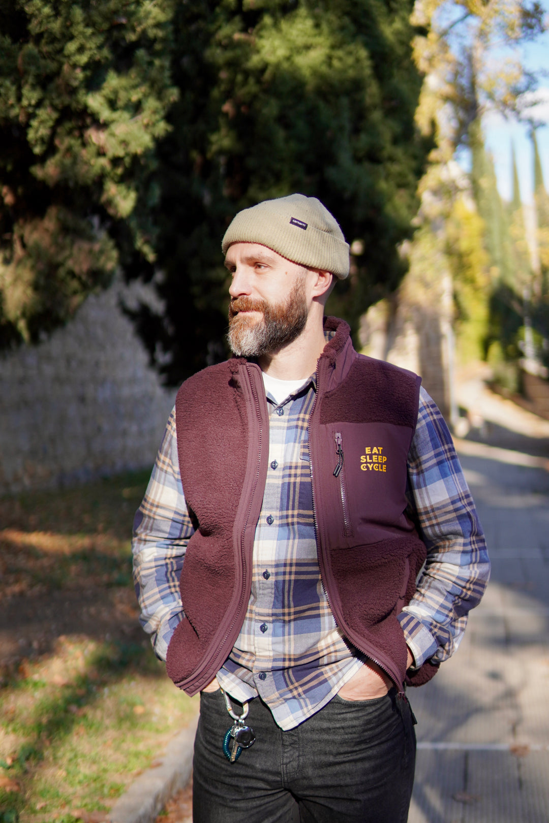 Eat Sleep Cycle Unisex Fleece Vest - Red/Brown