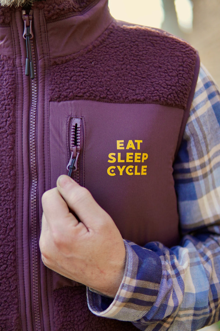 Eat Sleep Cycle Unisex Fleece Vest - Red/Brown