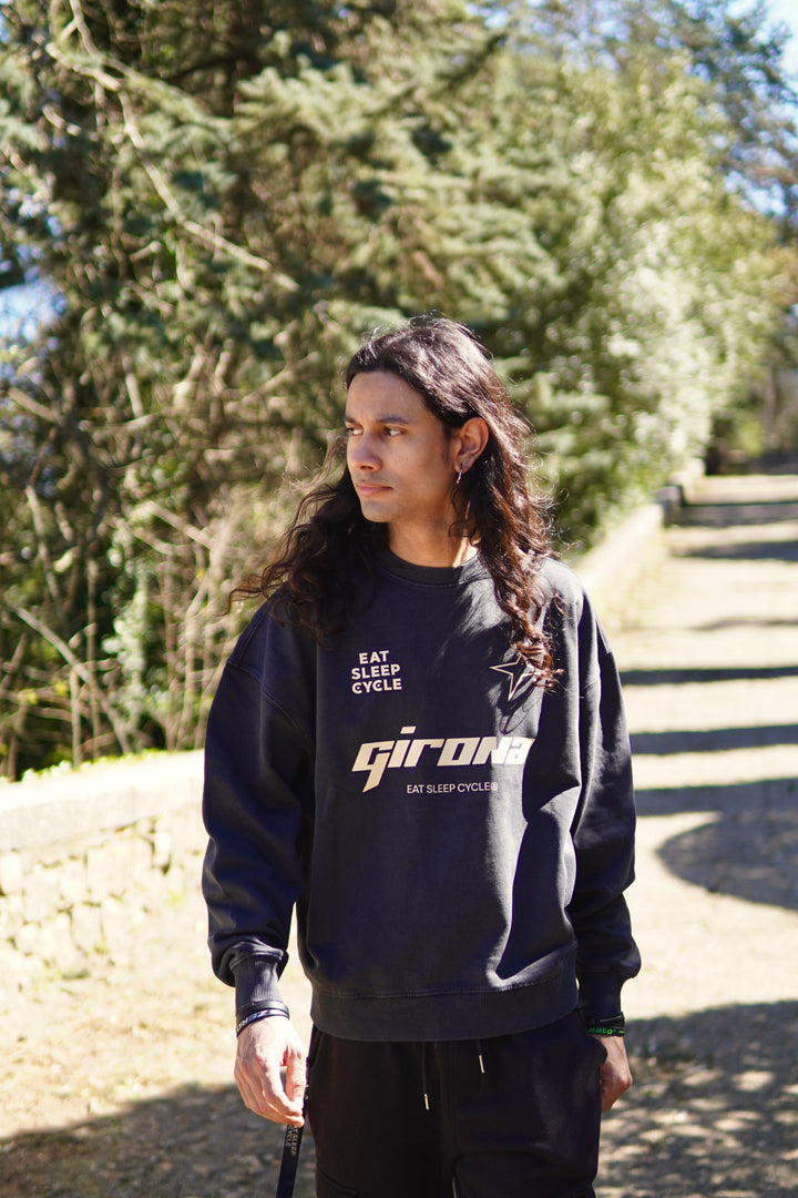 Samarreta Girona Stars Eat Sleep Cycle - Negre Teñit