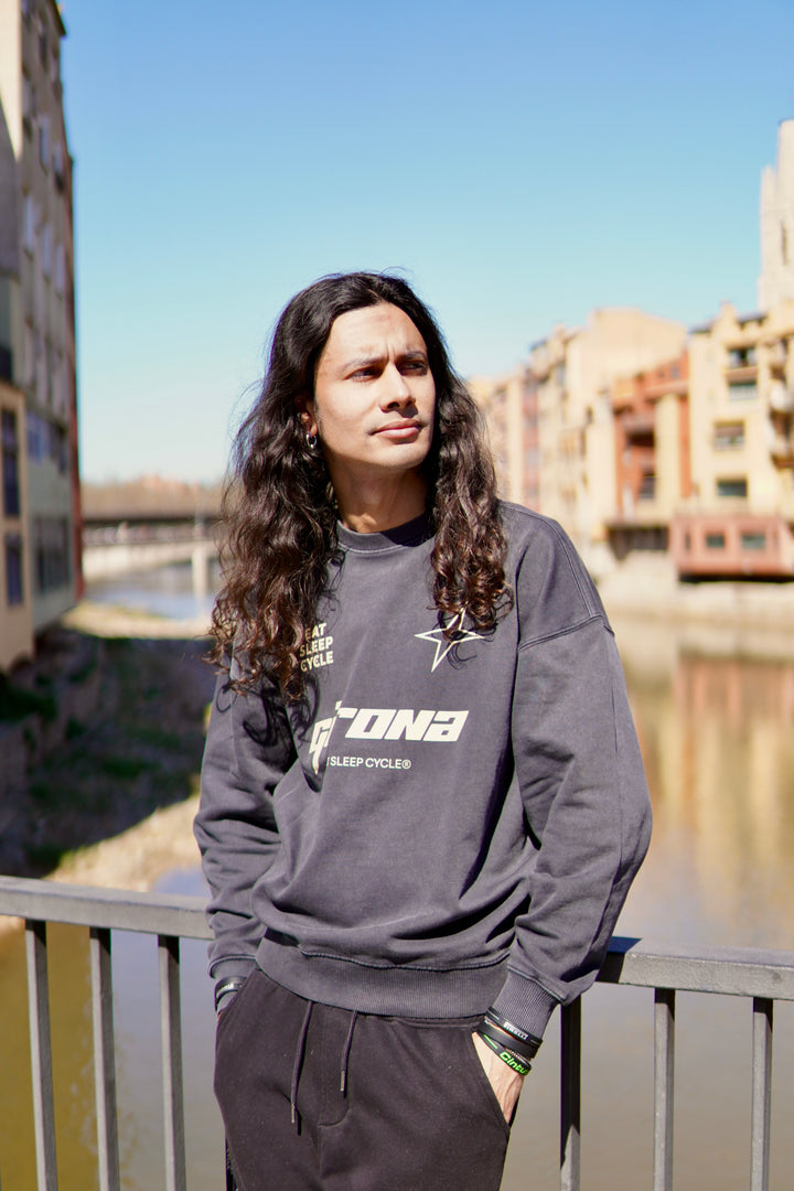 Samarreta Girona Stars Eat Sleep Cycle - Negre Teñit