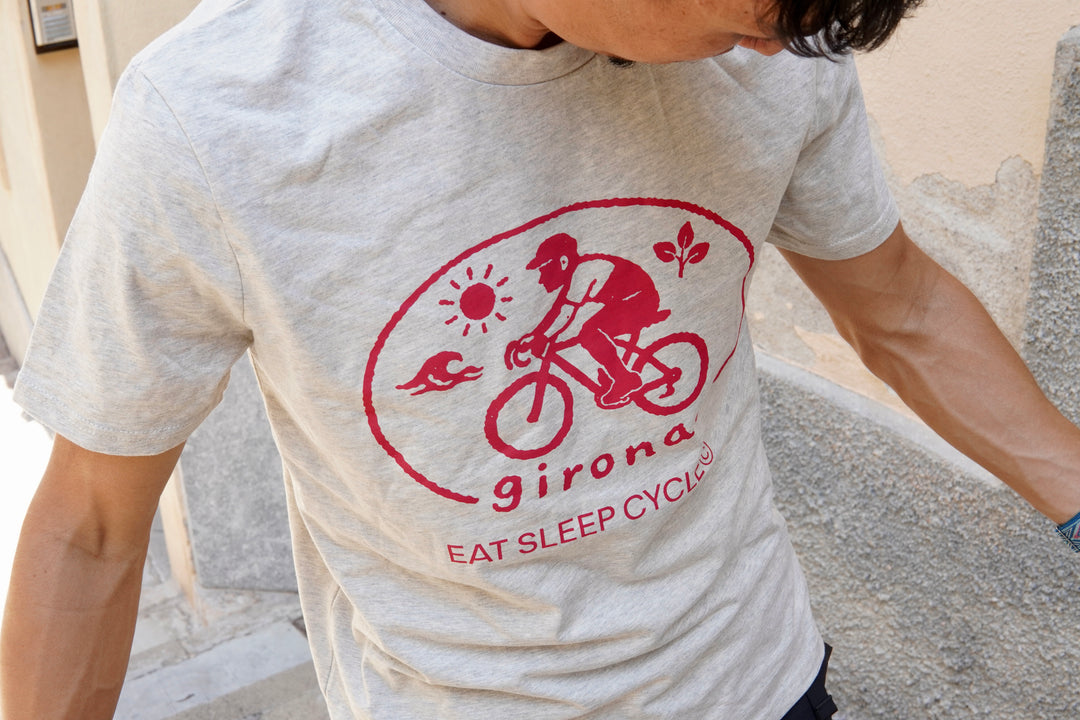 Girona Cyclist Stamp T-Shirt - Vintage White