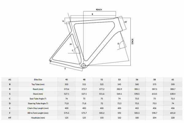 Geometria de bicicleta de carretera Basso Astra Disc 2