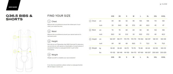 Q36 5 Bib Shorts Size Guide Eat Sleep Cycle